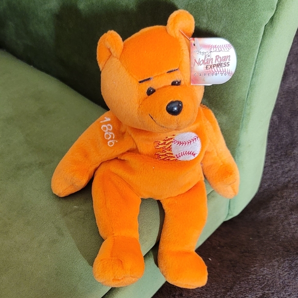 Nolan Ryan Beanie Baby Bear VERT RARE 1866 Ryan #34 #02333 Out of  10000 9" NWT - Picture 1 of 8